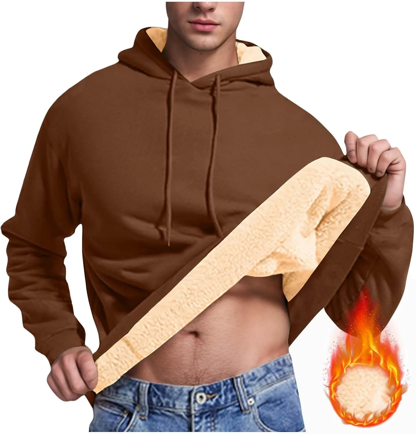 Men's Pullover Hoodie Thick Sherpa Lined Kangaroo Pocket Winter Windproof Warm Fleece Hoodie Athletic Sweatshirts