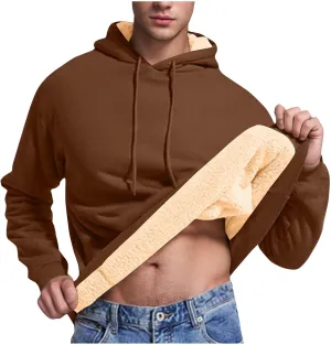 Men's Pullover Hoodie Thick Sherpa Lined Kangaroo Pocket Winter Windproof Warm Fleece Hoodie Athletic Sweatshirts