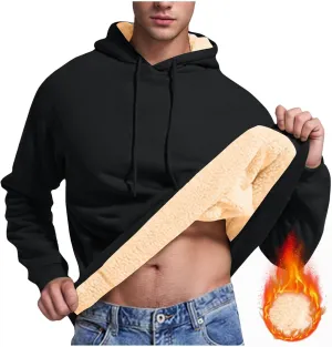 Men's Pullover Hoodie Thick Sherpa Lined Kangaroo Pocket Winter Windproof Warm Fleece Hoodie Athletic Sweatshirts