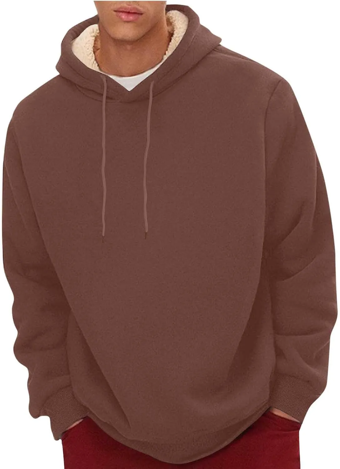 Men's Pullover Hoodie Thick Sherpa Lined Kangaroo Pocket Winter Windproof Warm Fleece Hoodie Athletic Sweatshirts