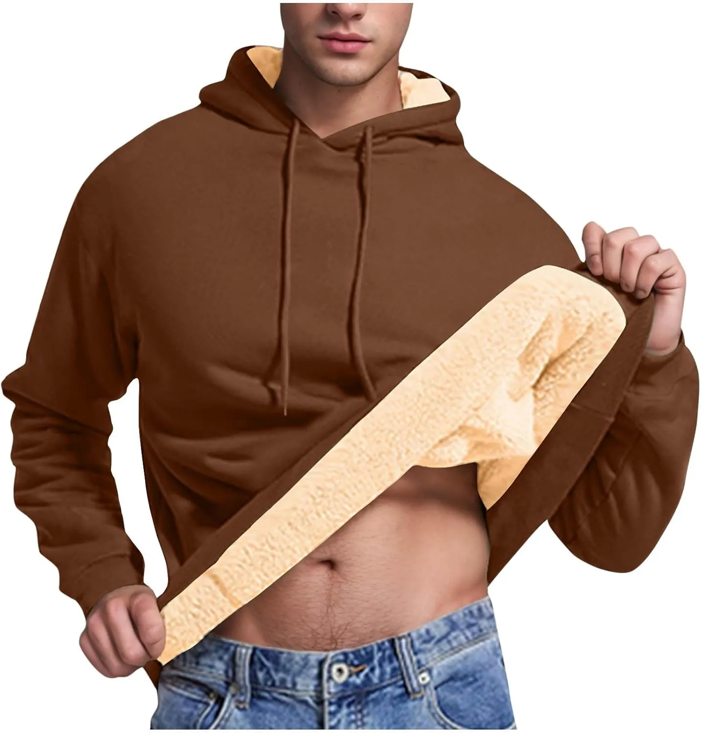Men's Pullover Hoodie Thick Sherpa Lined Kangaroo Pocket Winter Windproof Warm Fleece Hoodie Athletic Sweatshirts