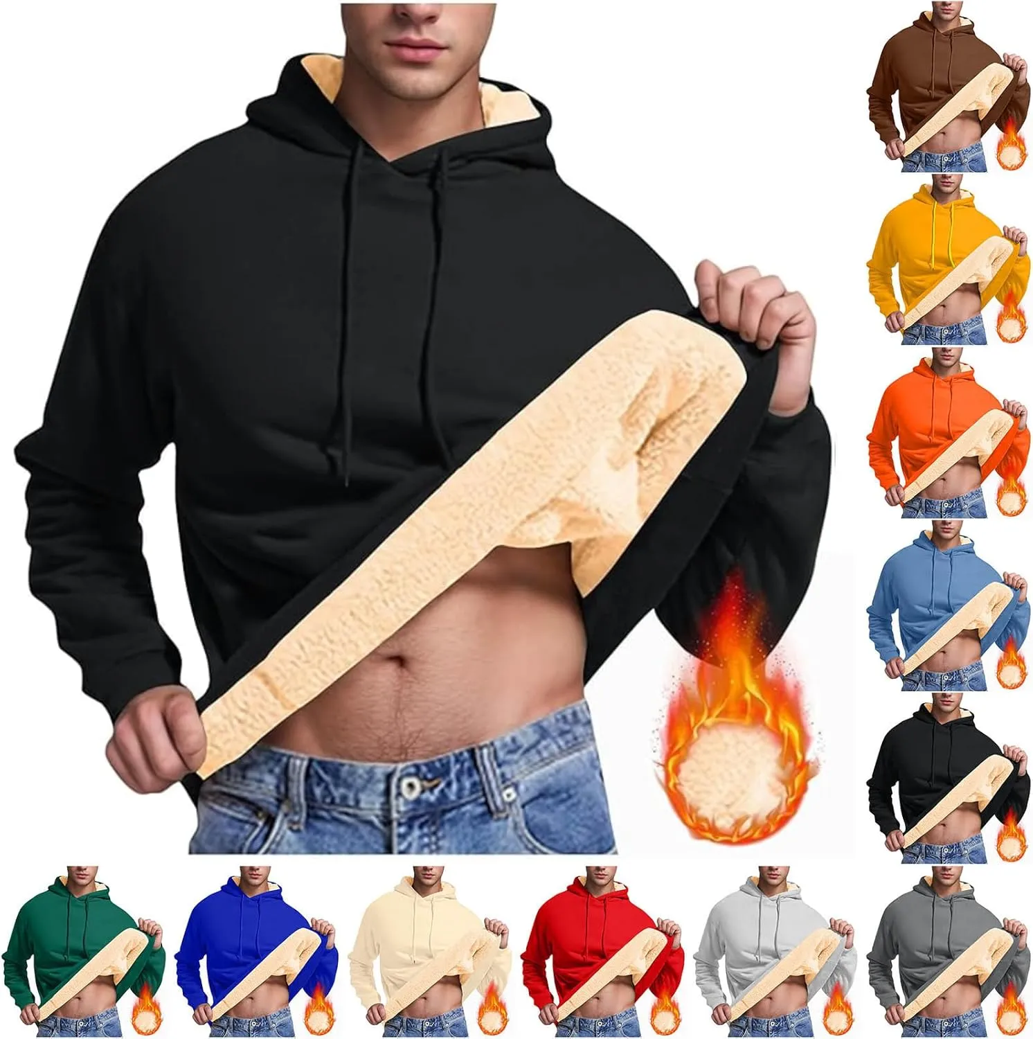 Men's Pullover Hoodie Thick Sherpa Lined Kangaroo Pocket Winter Windproof Warm Fleece Hoodie Athletic Sweatshirts