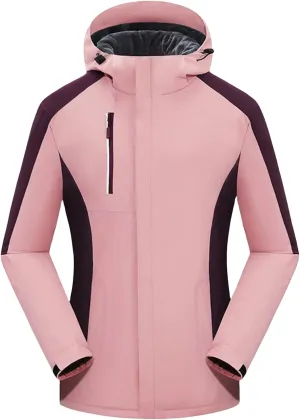 Mens Raincoat Waterproof Ski Jacket Hooded Thicken Fleece Snow Coats Full Zip Up Windproof Outfits for Hiking Travel