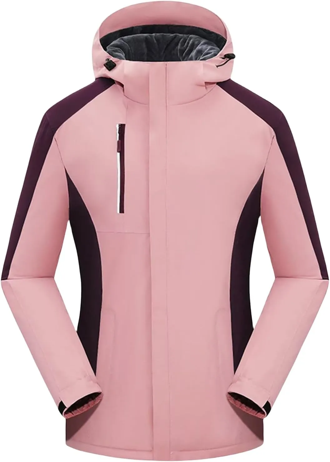Mens Raincoat Waterproof Ski Jacket Hooded Thicken Fleece Snow Coats Full Zip Up Windproof Outfits for Hiking Travel