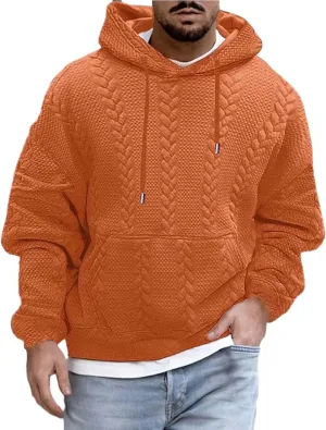 Mens Relaxed Fit Knitted Hoodie Hipster Casual Long Sleeve Solid Color Pullover Sweater Lightweight Hooded Sweatshirt