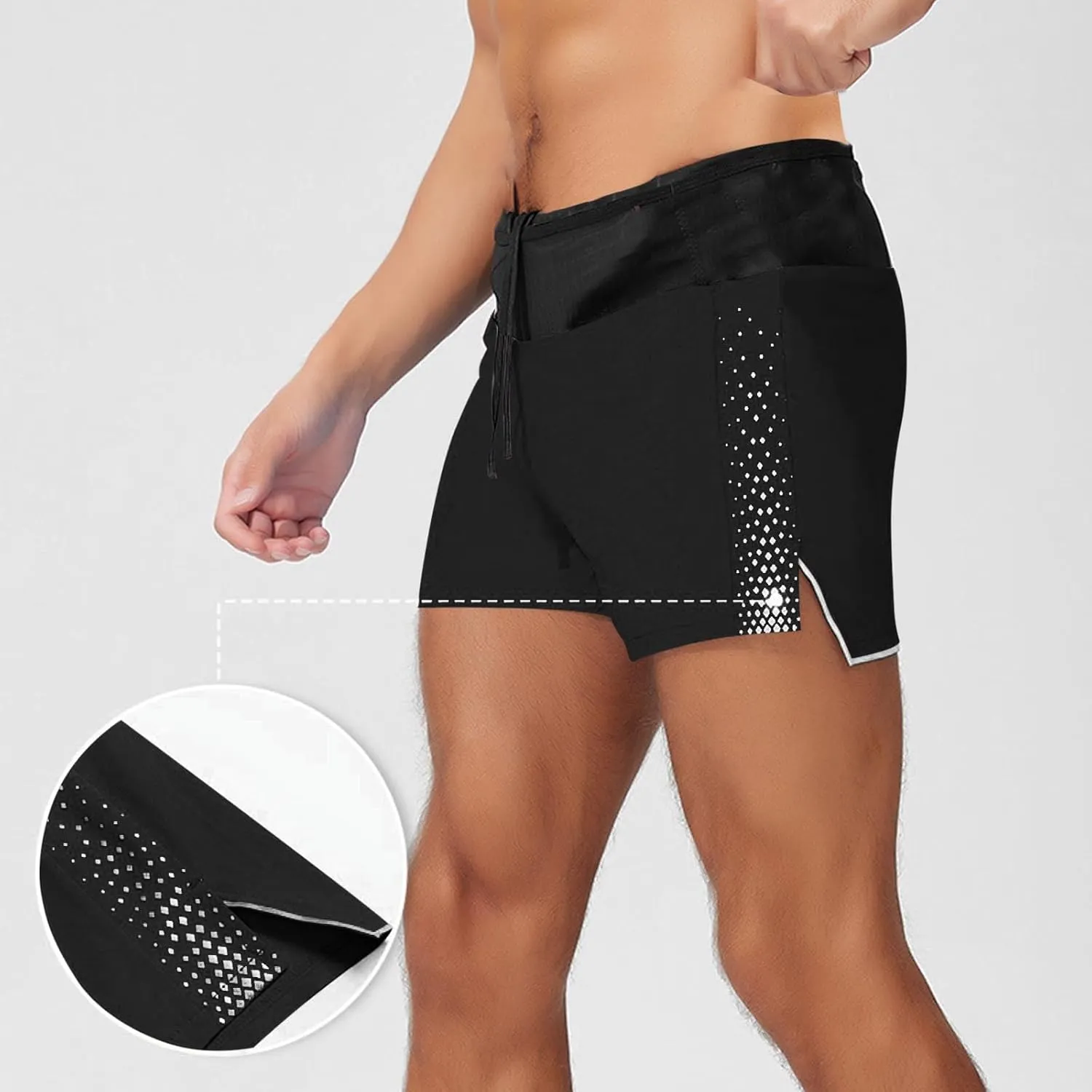 Men's Running Shorts Quick Dry Breathable Workout Pants with Liner Stretch Drawstring Waist Workout Athletic Shorts