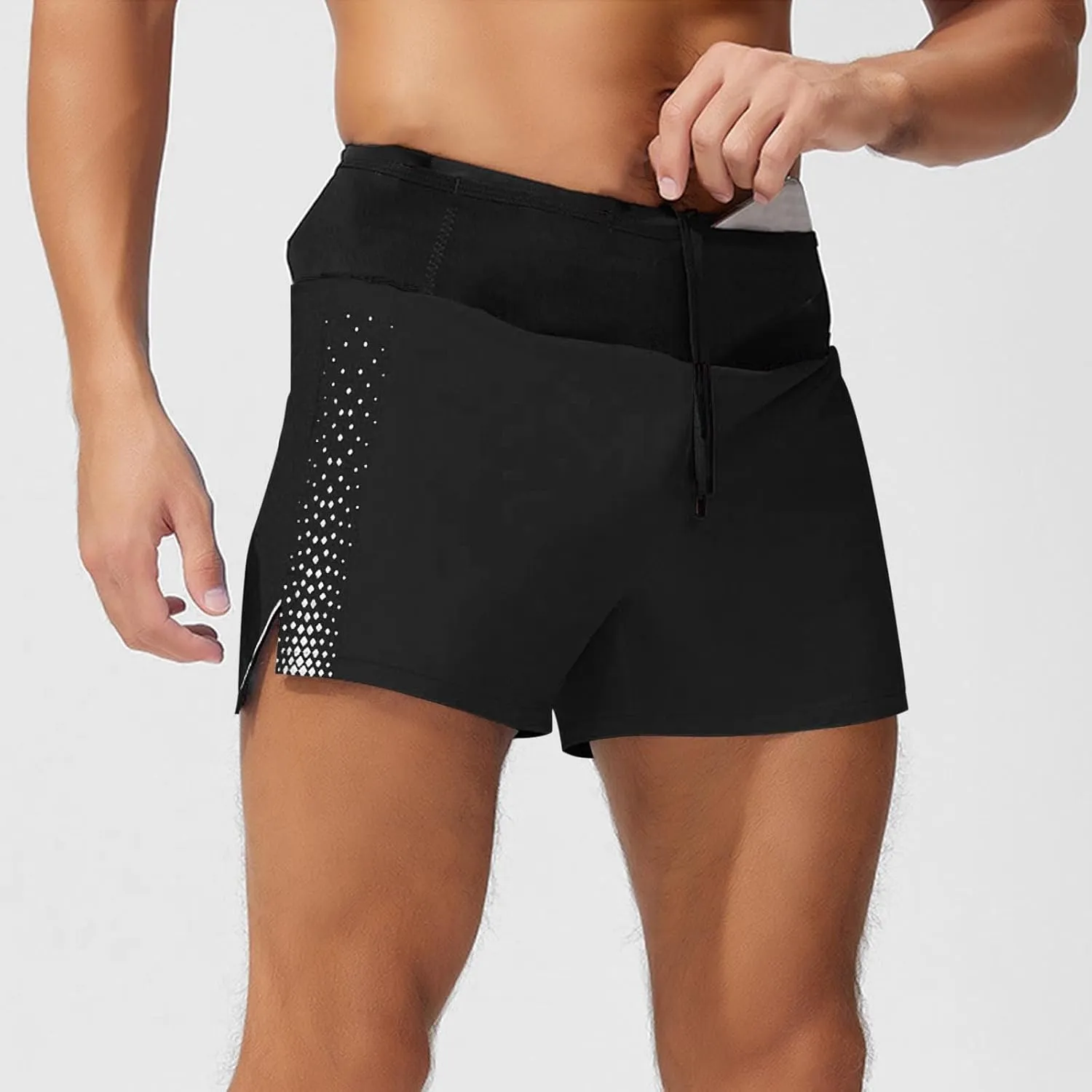 Men's Running Shorts Quick Dry Breathable Workout Pants with Liner Stretch Drawstring Waist Workout Athletic Shorts