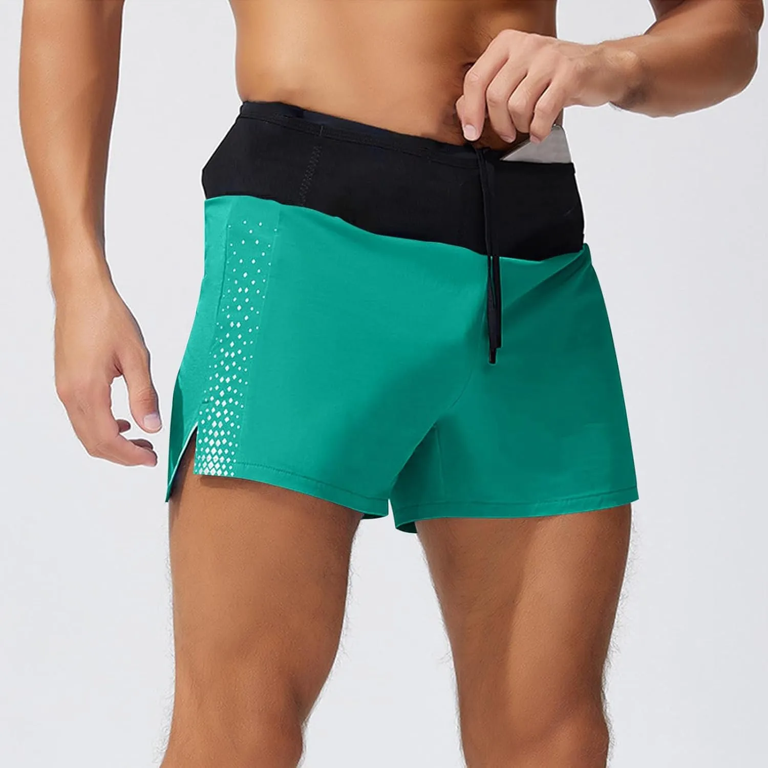 Men's Running Shorts Quick Dry Breathable Workout Pants with Liner Stretch Drawstring Waist Workout Athletic Shorts