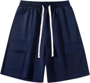 Mens Running Shorts Summer Fashion Loose Solid Color Quick Dry Workout Shorts Drawstring Lightweight Basketball Shorts