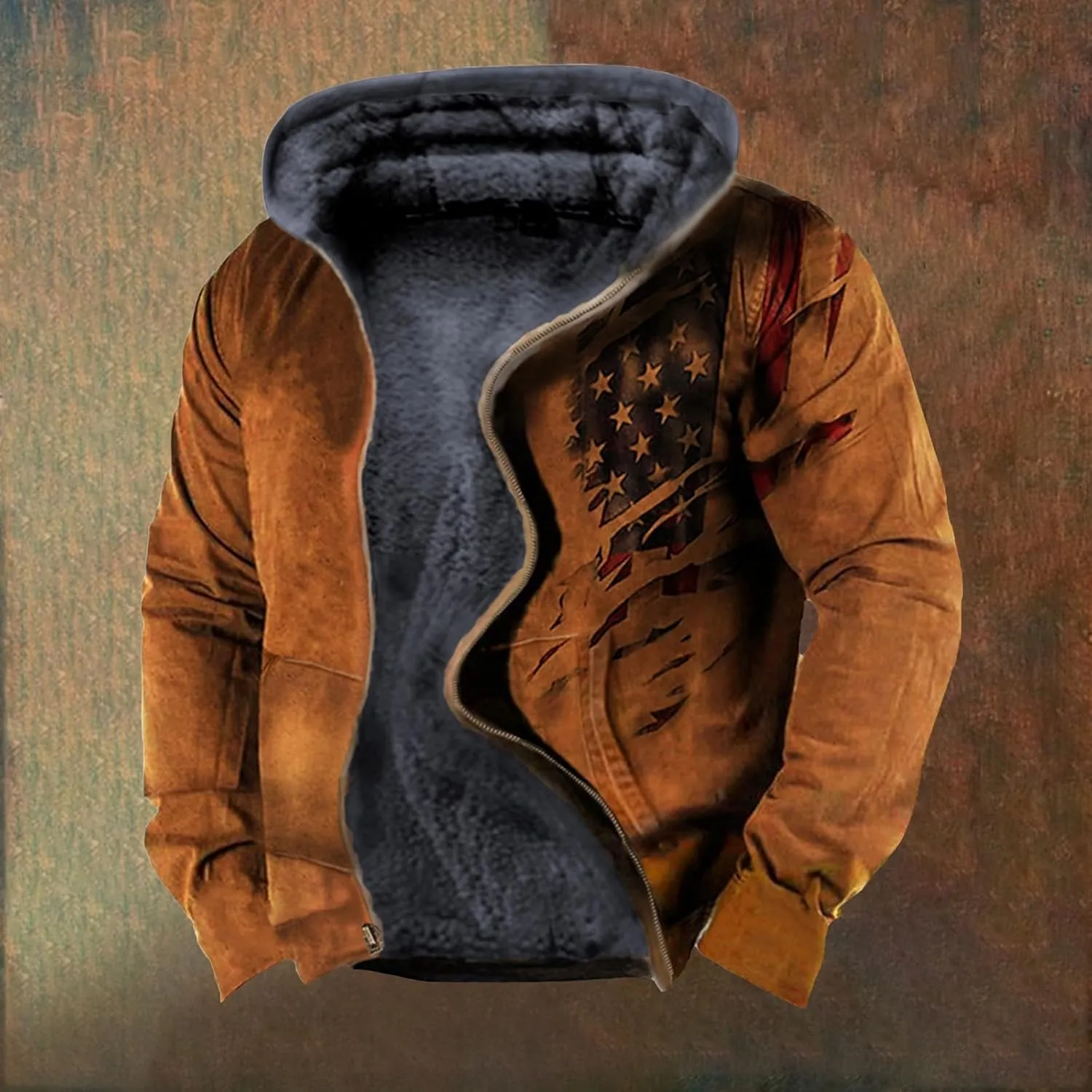 Men's Sherpa Lined Hooded Vintage Fleece Jacket Aztec Graphic Hoodies Winter Coats Plus Size Zipper Outwear with Pocket
