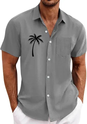 Men's Short Sleeve Button Up Hawaiian Shirt 1950s Vintage Tropical Palm Holiday Beach Shirts Lightweight Quick Dry Top