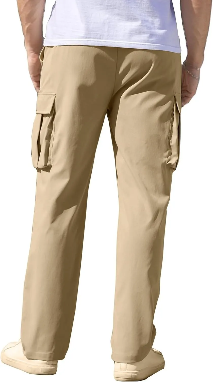 Men's Straight Leg Stylish Cargo Pants Relaxed Fit Work Military Pants Multipocket Hiking Outdoor Trousers