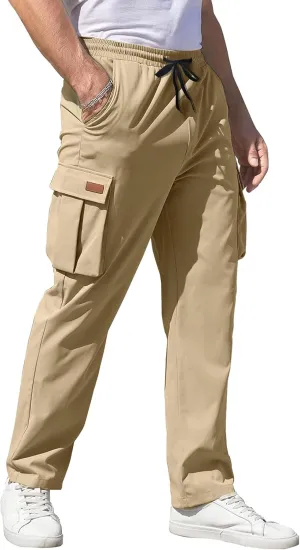 Men's Straight Leg Stylish Cargo Pants Relaxed Fit Work Military Pants Multipocket Hiking Outdoor Trousers