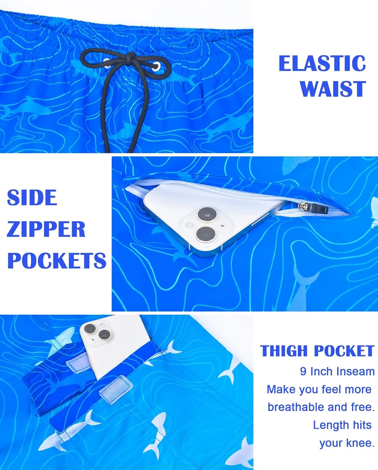 Mens Swim Trunks Bathing Suit 9" Board Shorts Quick Dry Swim Shorts Men Swimwear Mesh Lining Beach Swimsuit
