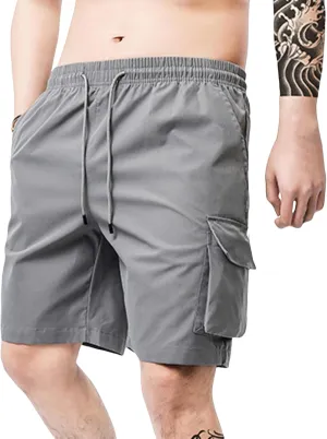 Men's Tactical Cargo Shorts Drawstring Breathable Jogging Shorts Straight Leg Baggy Pants with Multiple Pockets