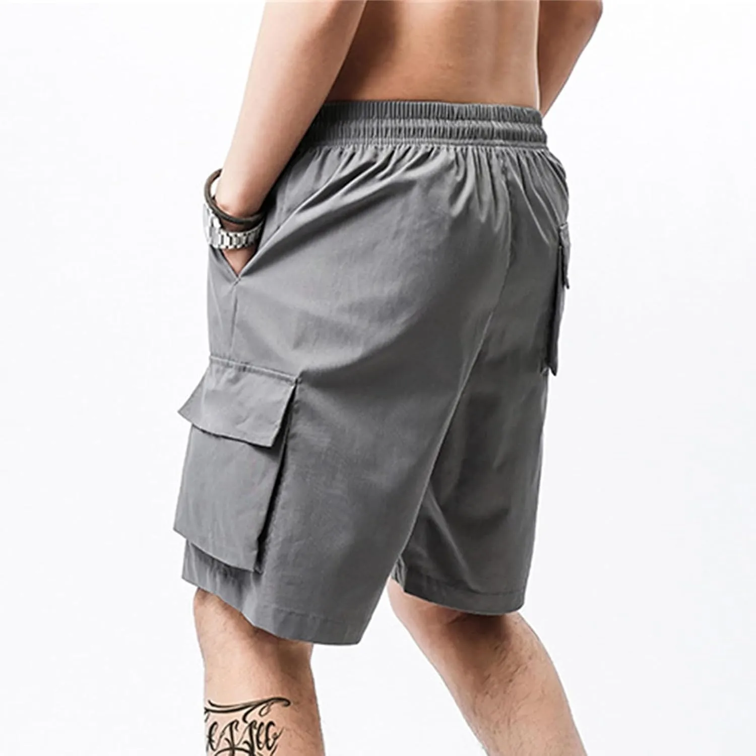 Men's Tactical Cargo Shorts Drawstring Breathable Jogging Shorts Straight Leg Baggy Pants with Multiple Pockets