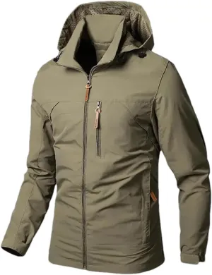 Men's Tactical Jacket Waterproof Lightweight Mountain Sport Jacket Casual Zip Up Hoodie Outdoor Windbreaker Outwear
