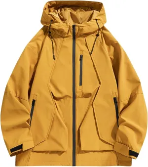 Mens Waterproof Rain Jacket Outdoor Softshell Hiking Jacket Oversized Hooded Rain Coat Windbreaker Warm Fall Clothes