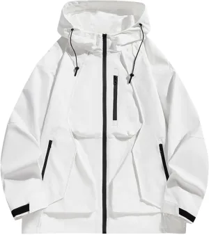 Mens Waterproof Rain Jacket Outdoor Softshell Hiking Jacket Oversized Hooded Rain Coat Windbreaker Warm Fall Clothes