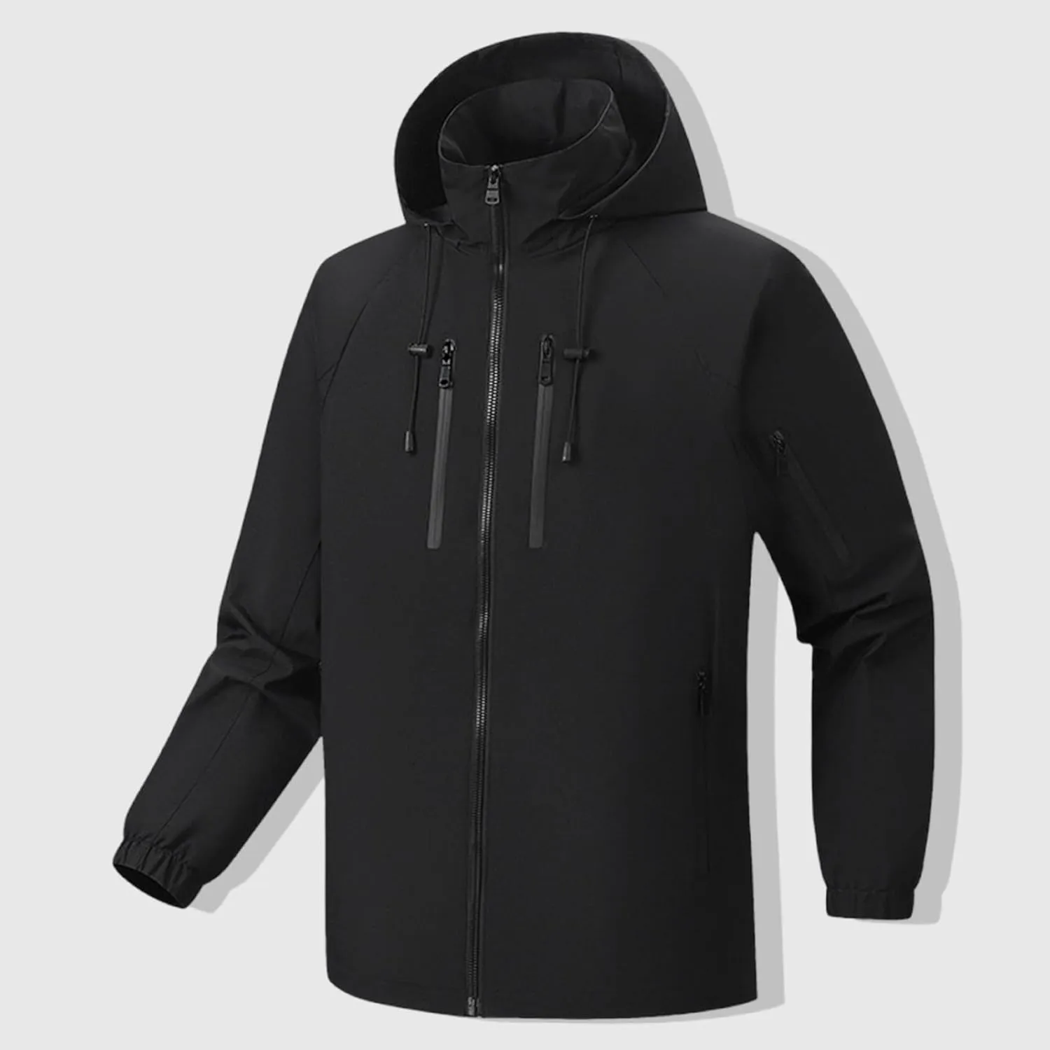 Men's Windbreaker Hooded Rain Jacket Outdoor Sports Fall Fashion Zipper Pocket Long Sleeves Hiking Raincoat Outwear