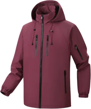 Men's Windbreaker Hooded Rain Jacket Outdoor Sports Fall Fashion Zipper Pocket Long Sleeves Hiking Raincoat Outwear