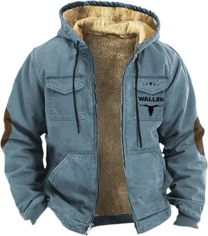 Men's Winter Coat Sherpa Fleece Lined Jacket Western 3D Printed Full Zip Thick Heavyweight Hoodie Winter Sweatshirts Coat