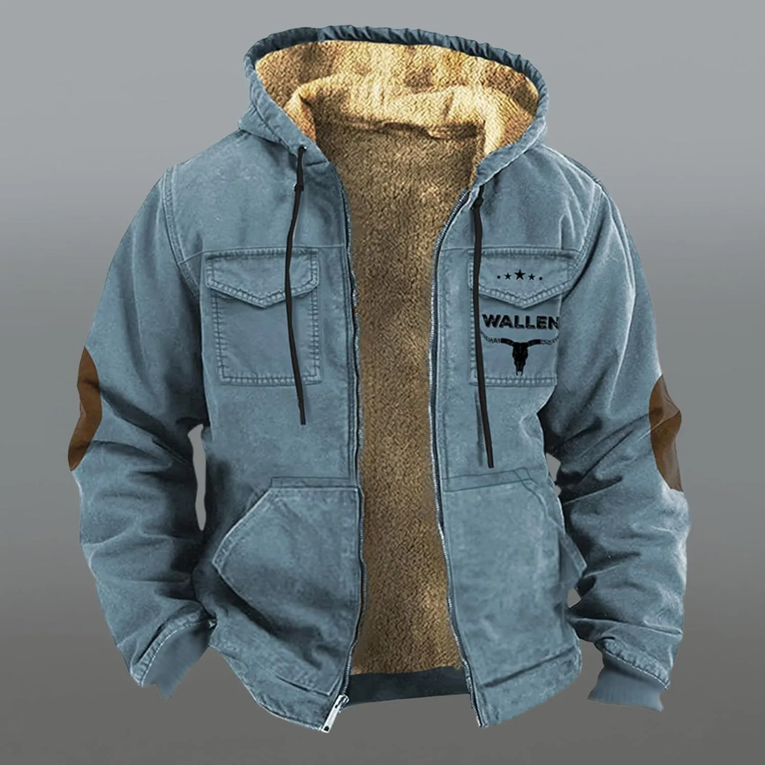 Men's Winter Coat Sherpa Fleece Lined Jacket Western 3D Printed Full Zip Thick Heavyweight Hoodie Winter Sweatshirts Coat