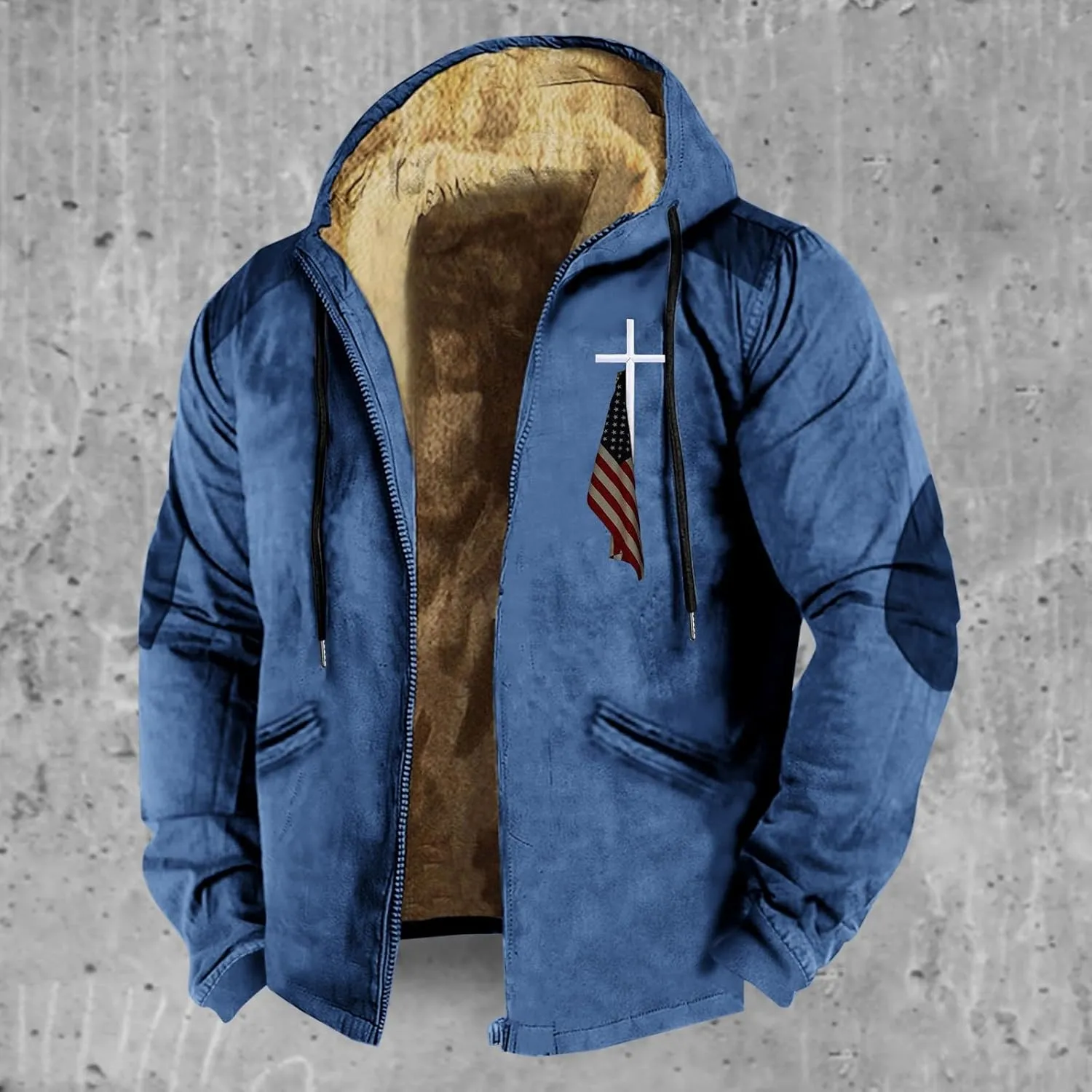 Men's Work Coat Washed Duck Fleece Jacket Brown Zipper Personalized Patch Ski Jacket Puffer Jacket Long Winter Coat