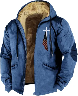Men's Work Coat Washed Duck Fleece Jacket Brown Zipper Personalized Patch Ski Jacket Puffer Jacket Long Winter Coat