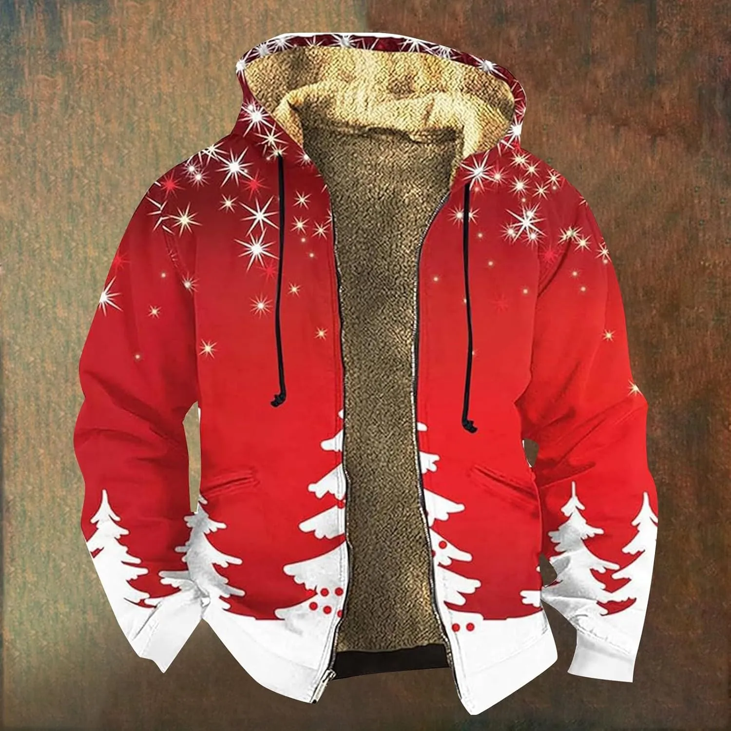 Men's Work Coat Washed Duck Fleece Jacket Brown Zipper Personalized Patch Ski Jacket Puffer Jacket Long Winter Coat