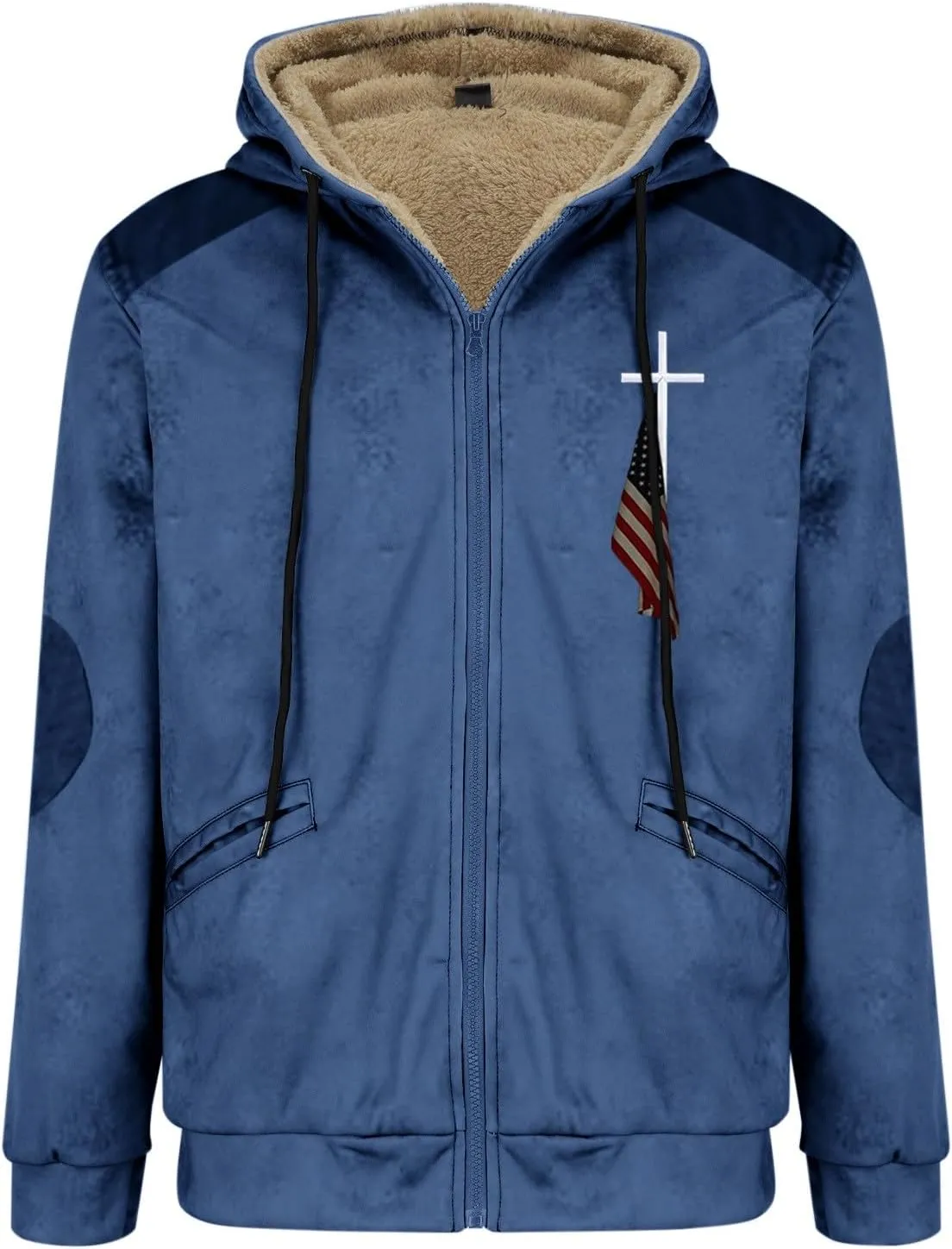 Men's Work Coat Washed Duck Fleece Jacket Brown Zipper Personalized Patch Ski Jacket Puffer Jacket Long Winter Coat