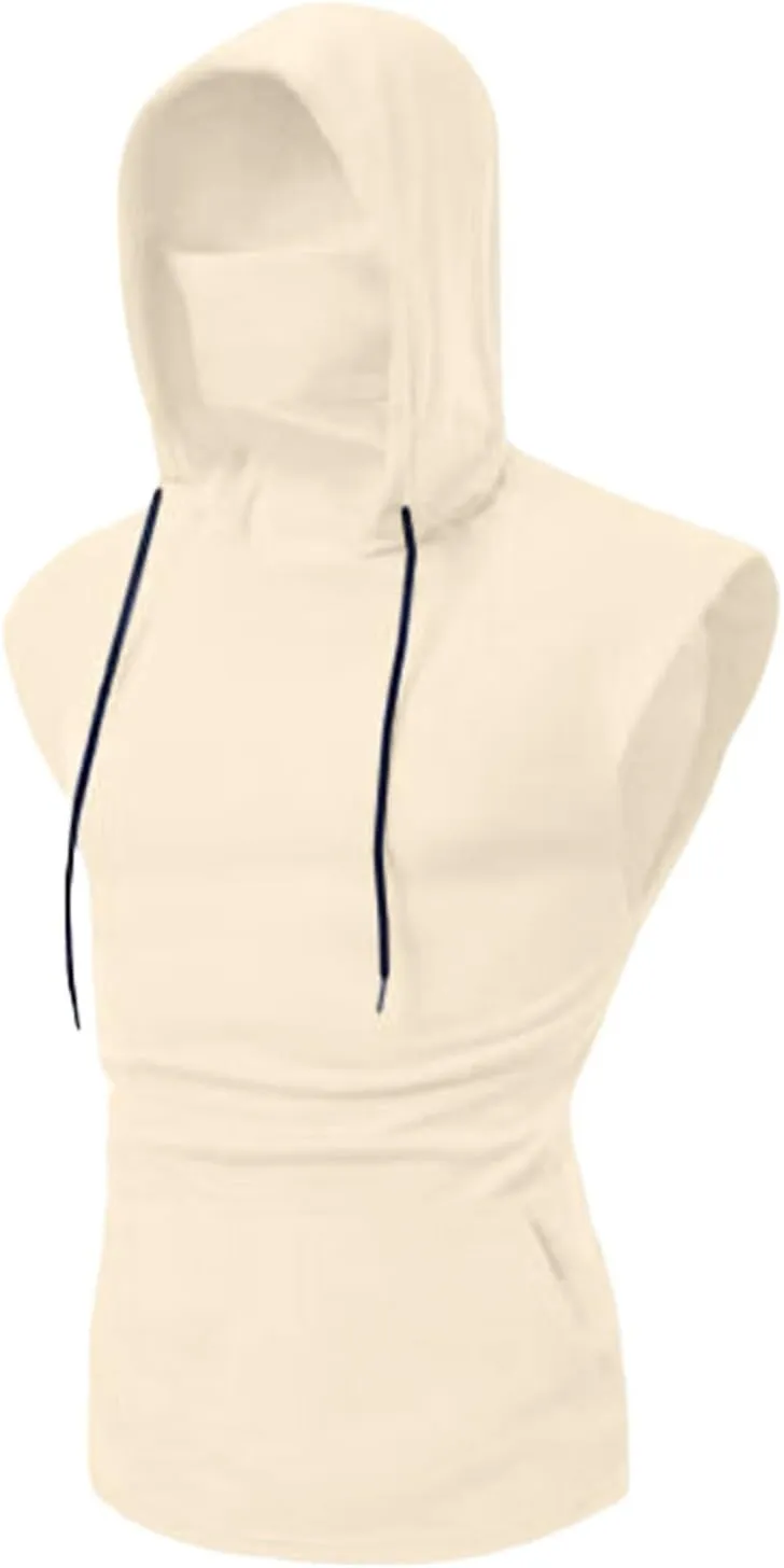 Men's Workout Hooded Tank Tops Sleeveless Sport Fitness Gym Hoodies Muscle Cut Off Shirt Trendy Compression Shirts