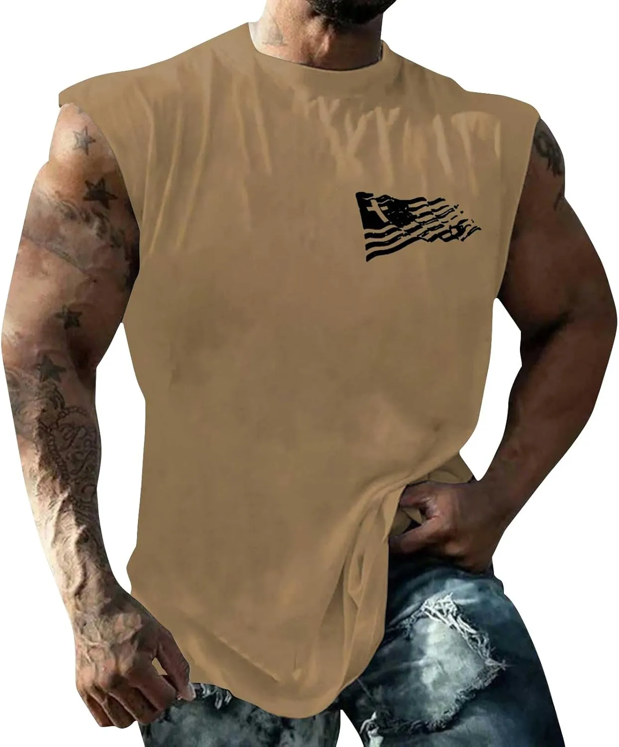 Men's Workout Tank Tops Trendy USA Flag Patriotic Print Sleeveless Shirts Athletic Quick Dry Fitness Sport Undershirts