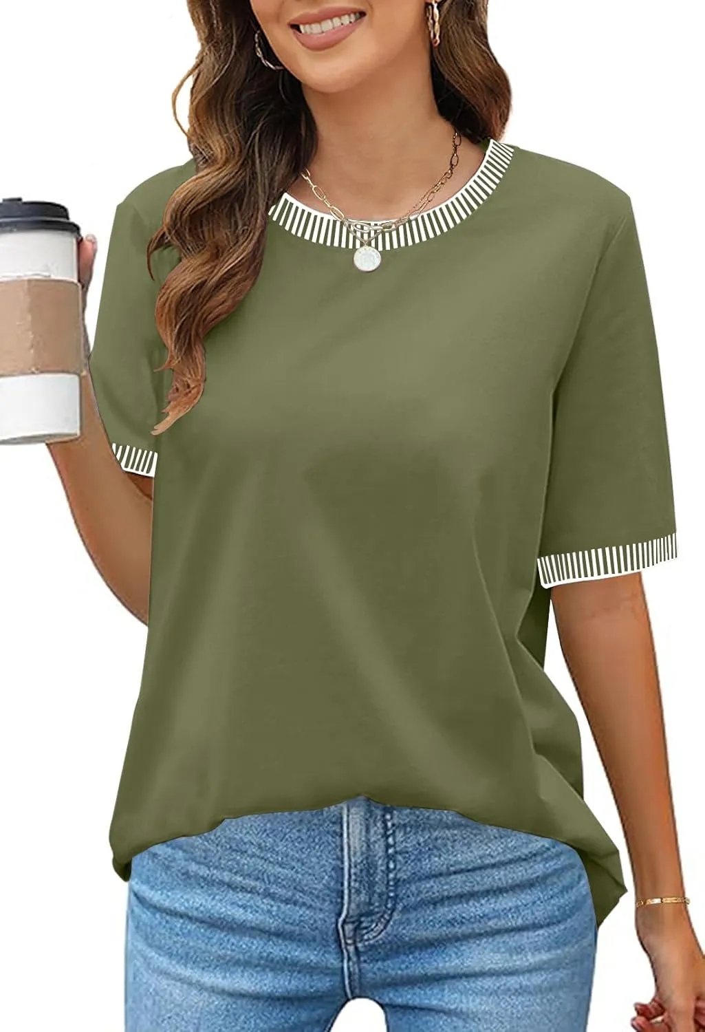 MEROKEETY Women's 2025 Short Sleeve Striped Color Block T Shirts Crewneck Loose Casual Tee Tops