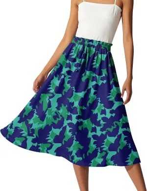 Midi Boho Floral Skirts for Women Trendy Comfy Flowy A Line Skirt Drawstring High Elastic Waist Skorts
