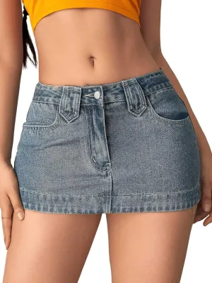 Milumia Women's Y2k Denim Mini Skirt Trendy Low Waisted Short Jean Skirts