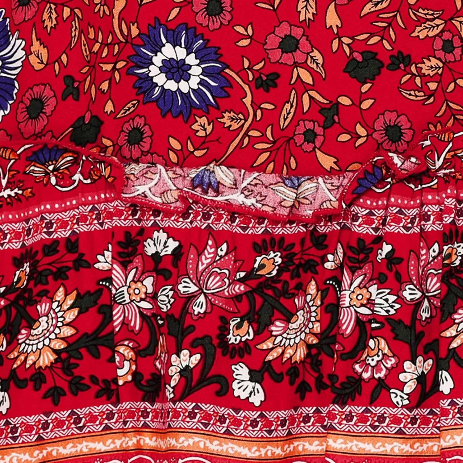 Mini Skirt Women Boho Floral Printed Skirts Vintage Drawstring High Waist Pleated A Line High Waist Mini Flowy