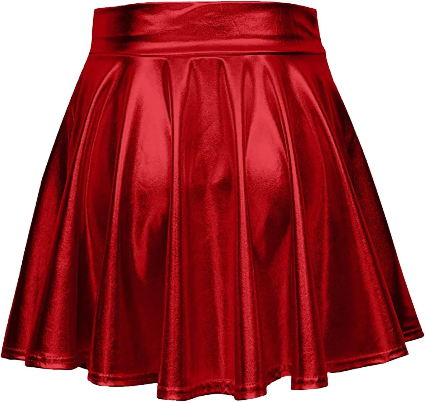 Mini Skirt Women's Fashion High Waist Pleated Solid Color Short Skirt Loose Skirt Metallic Skater Skirt Women