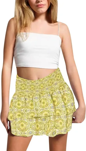 Mini Skirt Womens Sexy Skirt Pleated Skirt Ruffle Printed Skirt Fashion Printed Pleated Flowy Skirt for Women