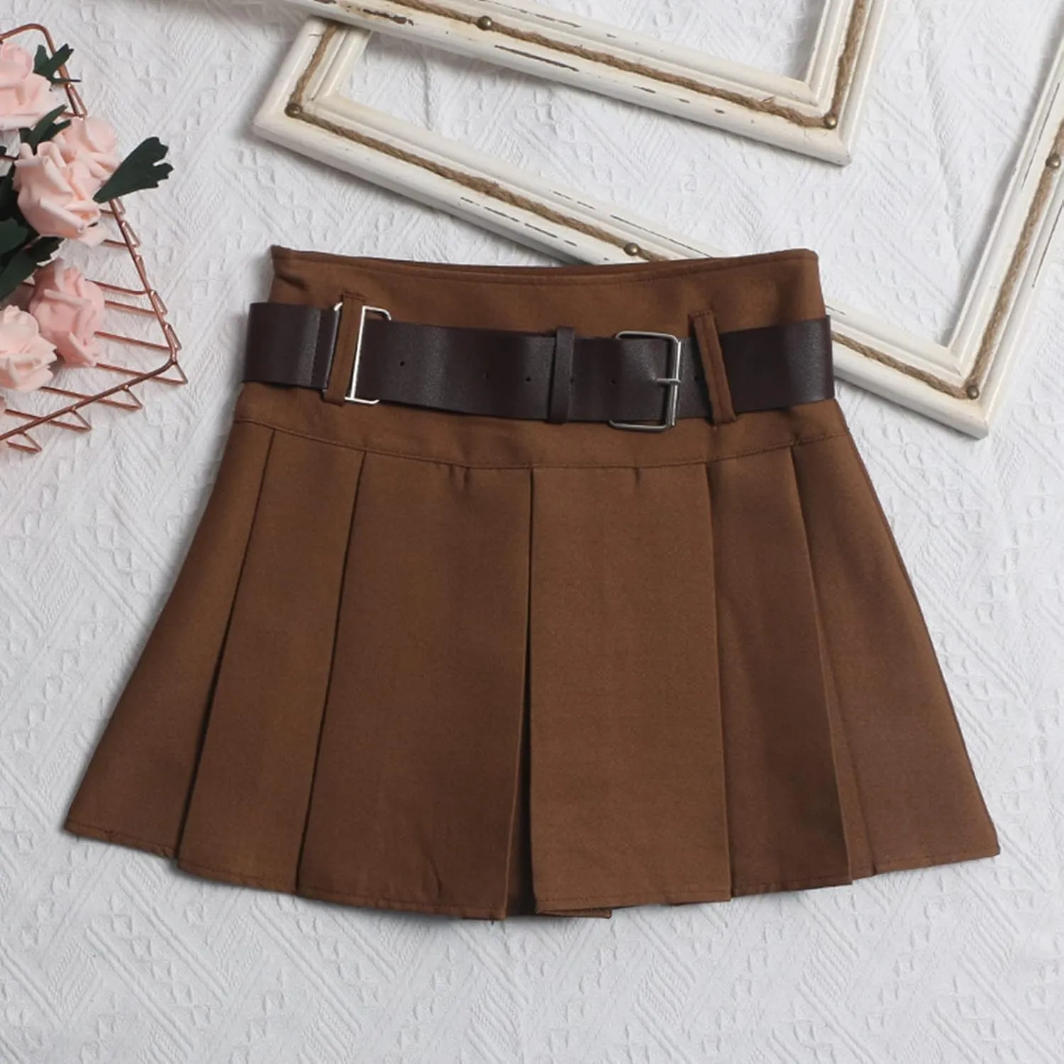 Mini Skirts for Women Fashion High Waisted Pleated Skirts with Belt Casual Summer Lightweight A Line Swing Skirt