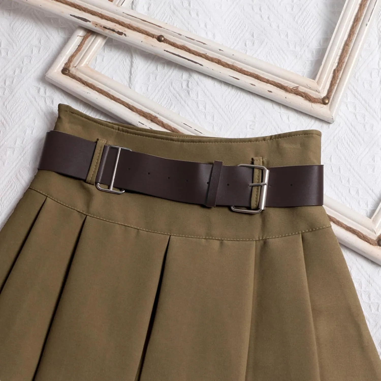 Mini Skirts for Women Fashion High Waisted Pleated Skirts with Belt Casual Summer Lightweight A Line Swing Skirt