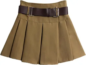 Mini Skirts for Women Fashion High Waisted Pleated Skirts with Belt Casual Summer Lightweight A Line Swing Skirt