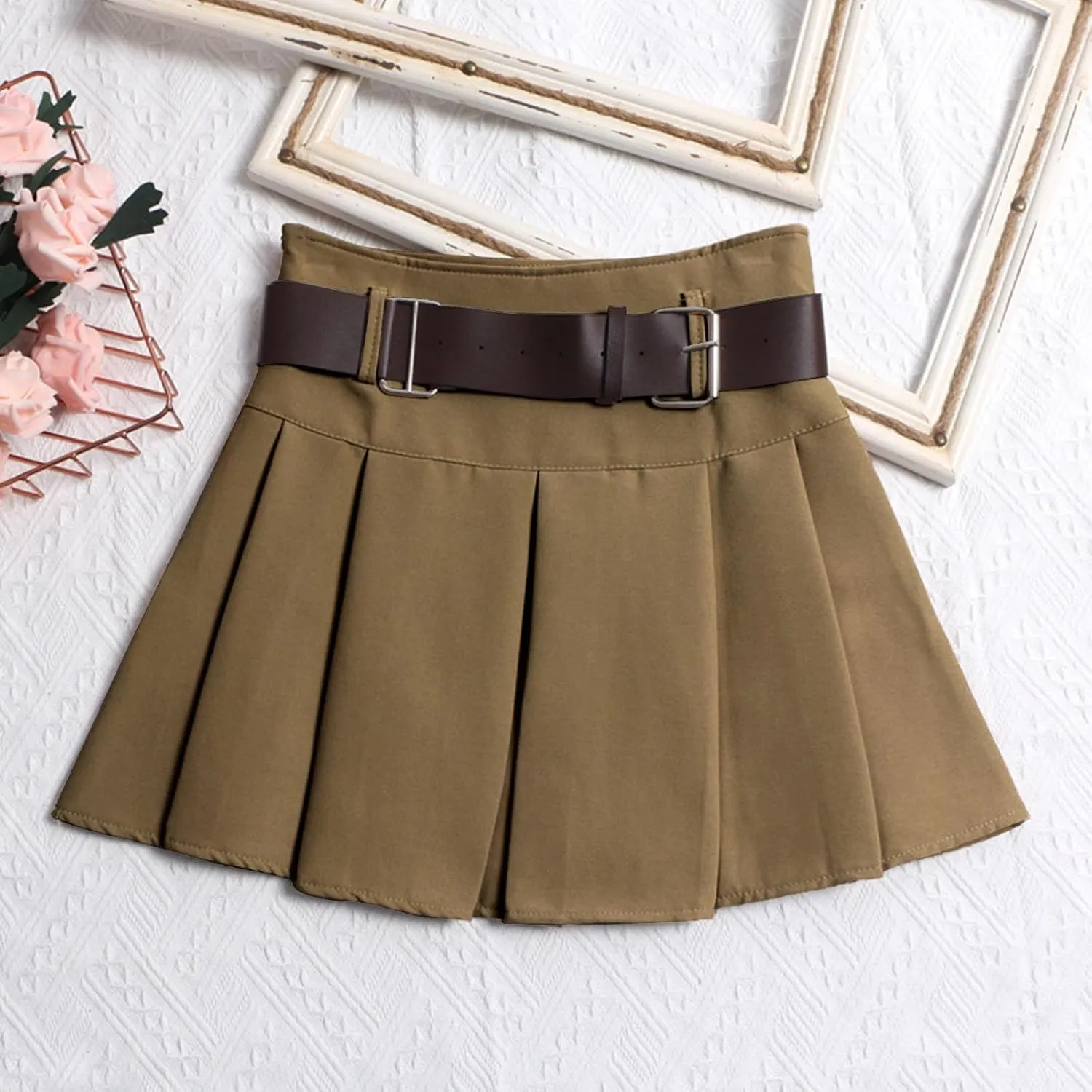 Mini Skirts for Women Fashion High Waisted Pleated Skirts with Belt Casual Summer Lightweight A Line Swing Skirt