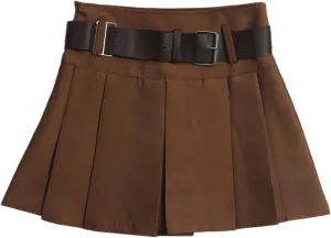 Mini Skirts for Women Fashion High Waisted Pleated Skirts with Belt Casual Summer Lightweight A Line Swing Skirt