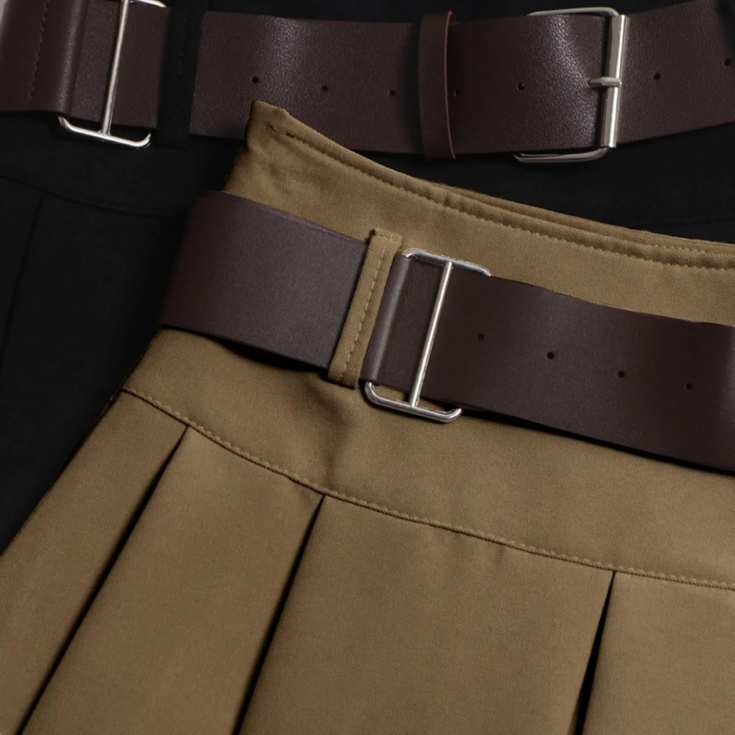 Mini Skirts for Women Fashion High Waisted Pleated Skirts with Belt Casual Summer Lightweight A Line Swing Skirt