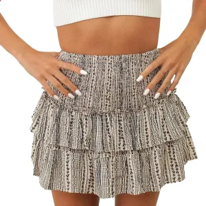 Mini Skirts Womens Sexy Skirt Pleated Skirt Ruffle Printed Skirt Fashion Printed Pleated Lace Skirt Black Skirts