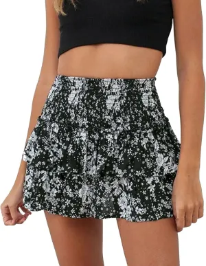 Mini Skirts Womens Sexy Skirt Pleated Skirt Ruffle Printed Skirt Fashion Printed Pleated Lace Skirt Black Skirts