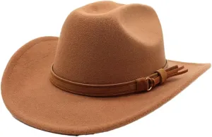 Niiyyjj Autumn Men's Cowboy Hat Cowgirl Jazz Hat Gentleman Wide Brim Felt Fedora Hat Women Sombrero