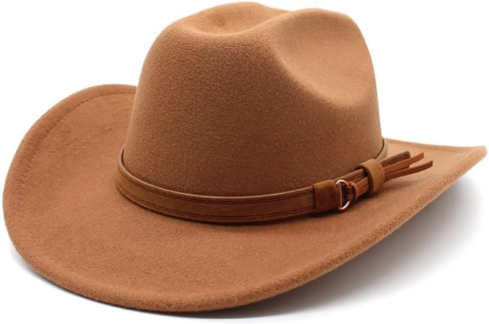 Niiyyjj Autumn Men's Cowboy Hat Cowgirl Jazz Hat Gentleman Wide Brim Felt Fedora Hat Women Sombrero