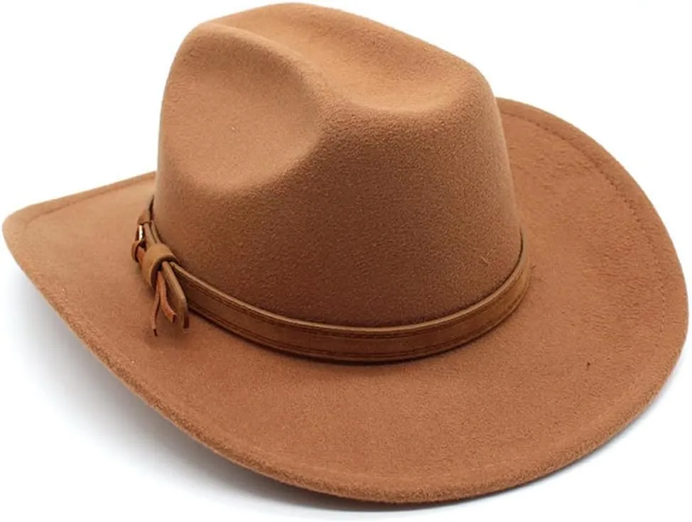 Niiyyjj Autumn Men's Cowboy Hat Cowgirl Jazz Hat Gentleman Wide Brim Felt Fedora Hat Women Sombrero
